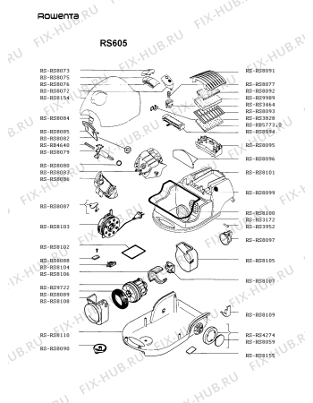 Взрыв-схема пылесоса Rowenta RS605 - Схема узла RS605___.ES1