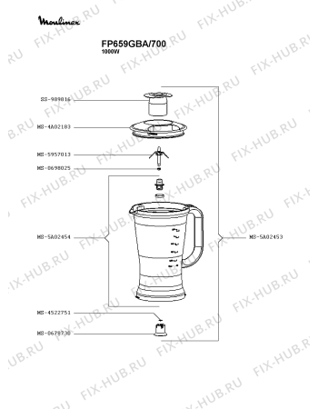 Взрыв-схема кухонного комбайна Moulinex FP659GBA/700 - Схема узла 0P004028.4P3