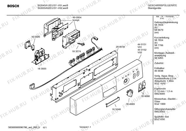 Схема №5 SGS45A12EU с изображением Передняя панель для посудомойки Bosch 00440151
