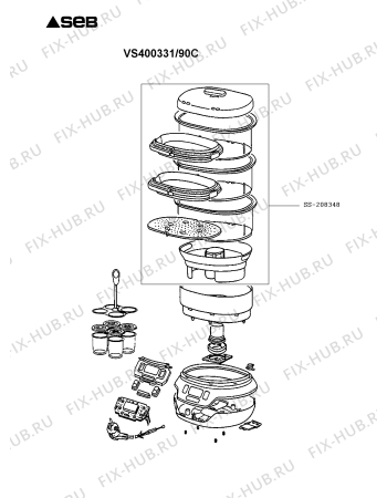 Взрыв-схема мультиварки (пароварки) Seb VS400331/90C - Схема узла FP004353.9P2