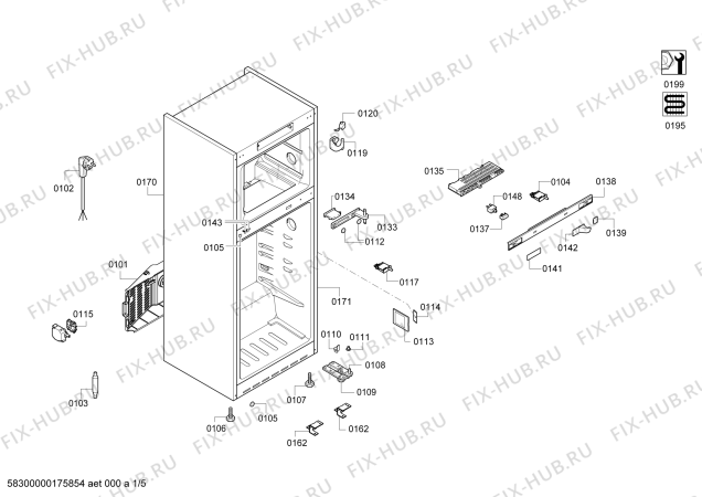 Схема №3 KD46NAW30N с изображением Дверь морозильной камеры для холодильной камеры Siemens 00687579