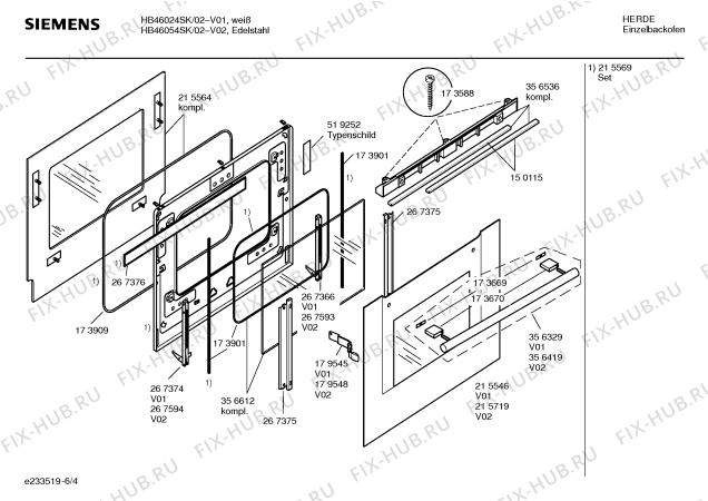Схема №6 HB46054SK с изображением Инструкция по эксплуатации для плиты (духовки) Siemens 00527585