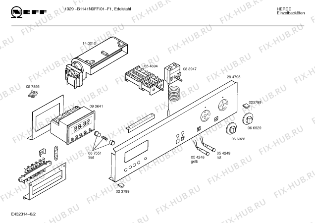 Схема №6 B1141N0FF 1029 с изображением Панель для плиты (духовки) Bosch 00284795