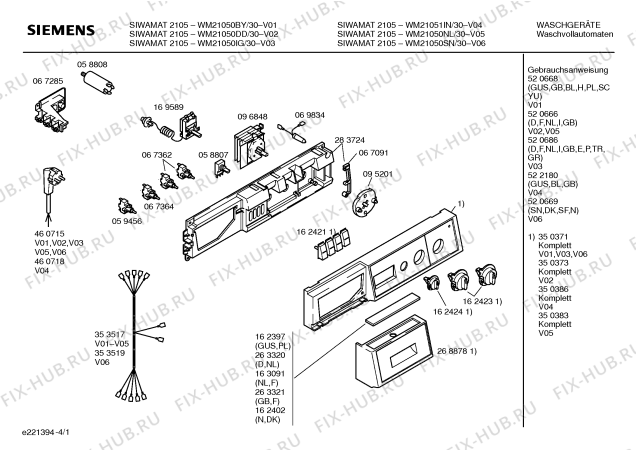 Схема №4 WM20850BY SIWAMAT 2085 с изображением Инструкция по эксплуатации для стиралки Siemens 00520668
