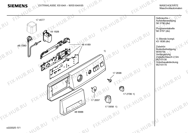 Схема №4 WXS104A EXTRAKLASSE XS 104 A с изображением Инструкция по установке и эксплуатации для стиральной машины Siemens 00583796