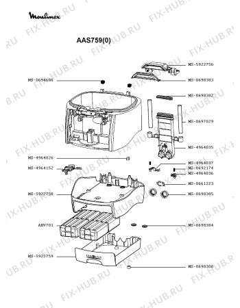 Взрыв-схема тостера (фритюрницы) Moulinex AAS759(0) - Схема узла ZP002138.3P2