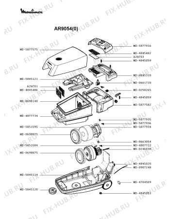 Взрыв-схема пылесоса Moulinex AR9054(0) - Схема узла PP002374.9P2