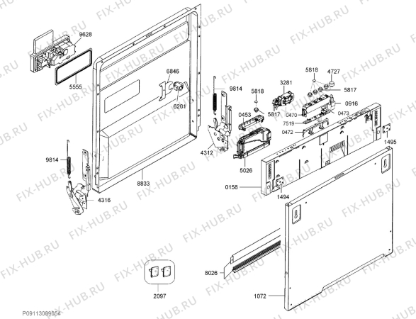 Взрыв-схема посудомоечной машины Aeg Electrolux F89078VIS - Схема узла Door 003