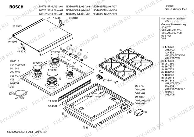Схема №2 NGT615PNL Bosch с изображением Инструкция по эксплуатации для плиты (духовки) Bosch 00584257