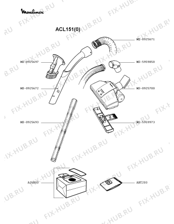 Взрыв-схема пылесоса Moulinex ACL151(0) - Схема узла YP002199.4P3