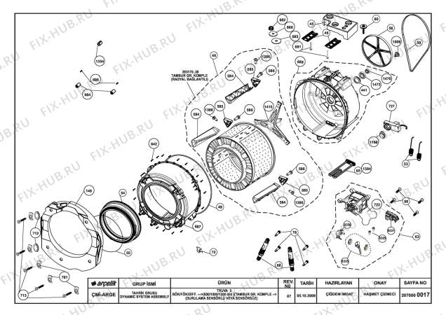 Взрыв-схема стиральной машины Beko BEKO WMD 77080 (7135981100) - DYNAMIC SYSTEM ASSEMBLY (REV07)