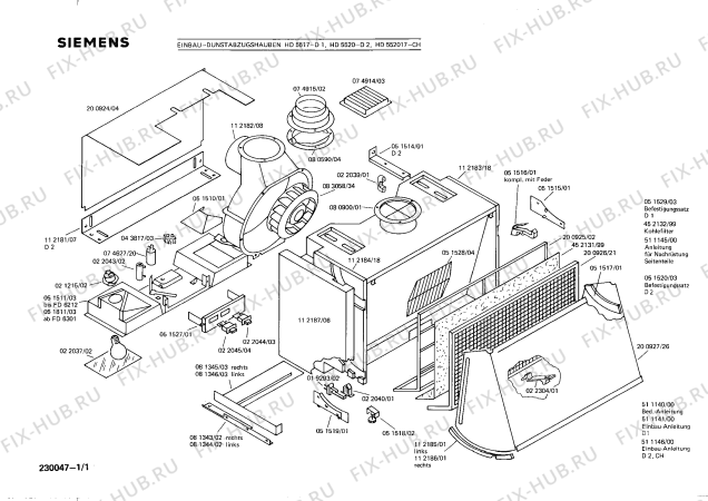 Схема №1 HD5517 с изображением Инструкция по установке/монтажу для вытяжки Siemens 00511141
