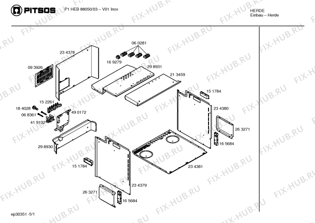 Схема №5 P1HEB88050 с изображением Панель управления для электропечи Bosch 00432000