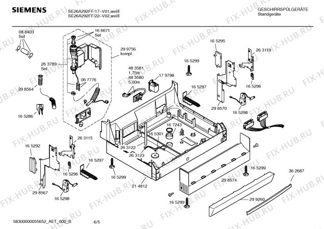 Взрыв-схема посудомоечной машины Siemens SE26A292FF - Схема узла 05