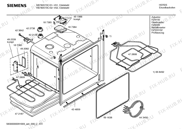 Схема №6 HB780570C с изображением Инструкция по эксплуатации для электропечи Siemens 00589734