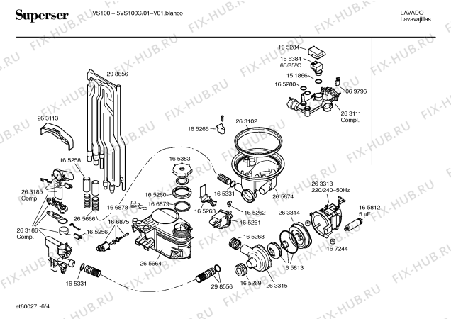 Схема №5 5VI110A VI110 с изображением Ручка выбора программ для посудомоечной машины Bosch 00171777