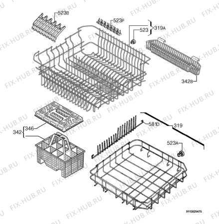 Взрыв-схема посудомоечной машины Electrolux ESF6145X - Схема узла Basket 160