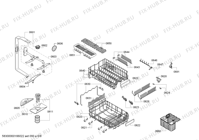 Взрыв-схема посудомоечной машины Bosch SPU85M15DE Exclusiv, Made in Germany - Схема узла 06