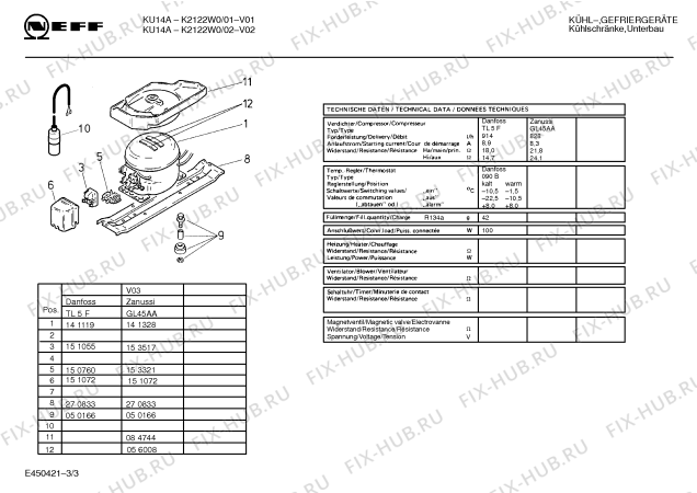 Взрыв-схема холодильника Neff K2122W0 - Схема узла 03