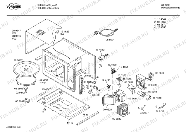 Взрыв-схема микроволновой печи Vorwerk HF440 - Схема узла 03