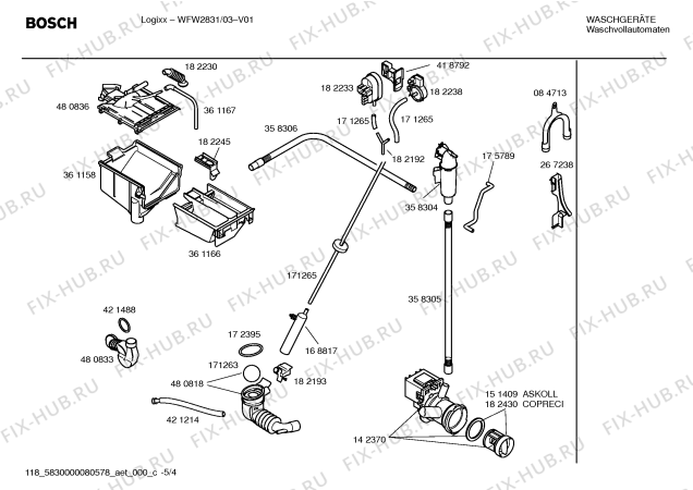 Схема №5 WFW2831 Logixx с изображением Инструкция по установке и эксплуатации для стиралки Bosch 00593016