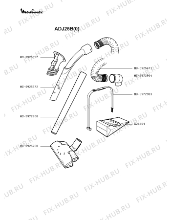 Взрыв-схема пылесоса Moulinex ADJ25B(0) - Схема узла 7P002268.7P2
