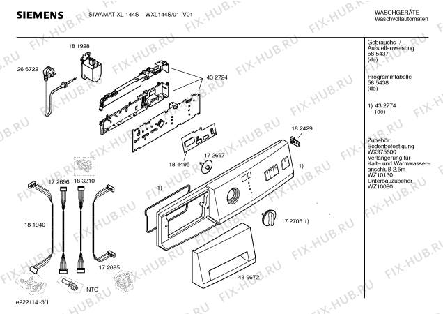 Схема №5 WXL144S SIWAMAT XL 144S с изображением Таблица программ для стиральной машины Siemens 00585438