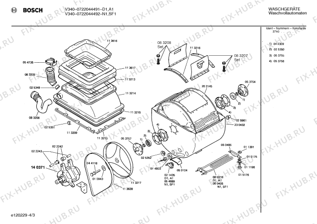 Взрыв-схема стиральной машины Bosch 0722044491 V310 - Схема узла 03