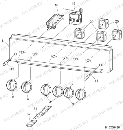 Взрыв-схема плиты (духовки) Zanussi ESK604 - Схема узла H10 Control Panel