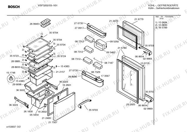 Схема №2 KI38FA40 с изображением Винт для холодильника Bosch 00167112