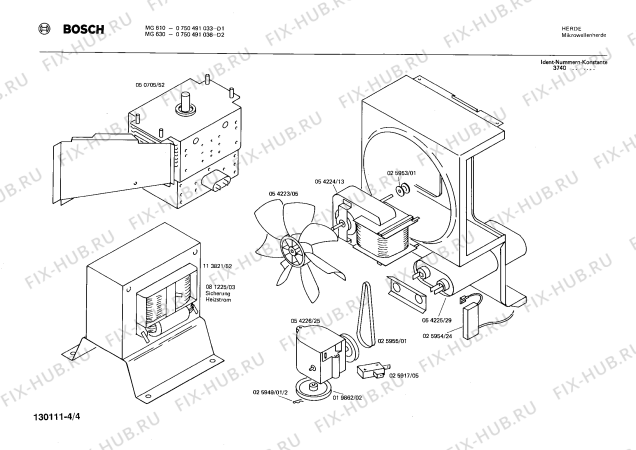 Взрыв-схема микроволновой печи Bosch 0750491033 MG610 - Схема узла 04
