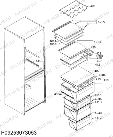 Взрыв-схема холодильника Electrolux EN3790MOW - Схема узла Internal parts