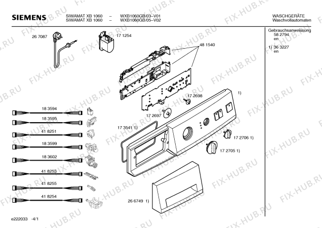Схема №3 WXB1060GB SIWAMAT XB1060 с изображением Инструкция по эксплуатации для стиральной машины Siemens 00582794