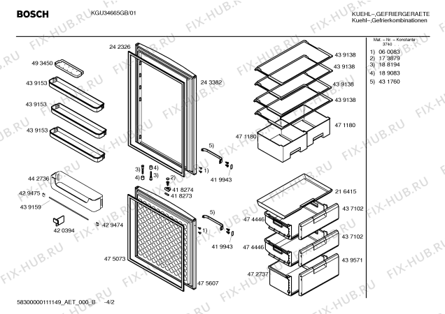 Схема №4 KGU34665GB с изображением Дверь для холодильной камеры Bosch 00243382