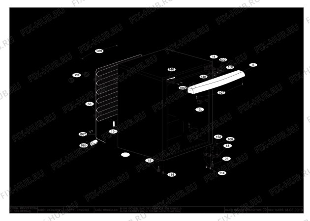 Взрыв-схема холодильника Beko TSE1410 (7211148714) - CABINET ASSEMBLY (B-180 FIXED TABLE)