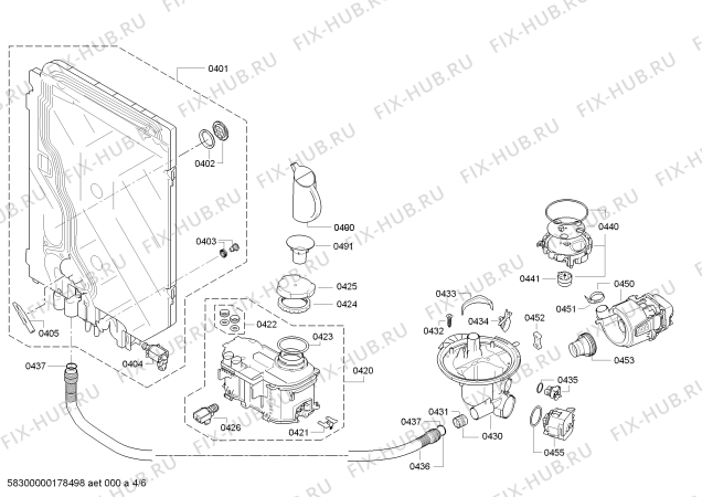 Взрыв-схема посудомоечной машины Bosch SMU40M15AU, Active Water, Made in Germany - Схема узла 04