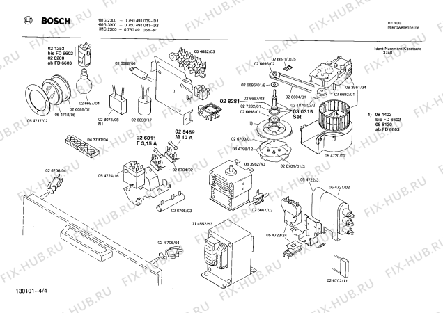 Взрыв-схема микроволновой печи Bosch 0750491039 HMG2300 - Схема узла 04