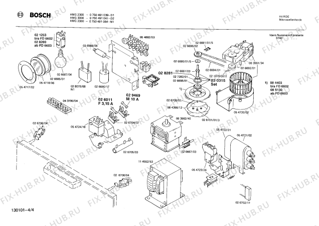 Взрыв-схема микроволновой печи Bosch 0750491064 HMG2300 - Схема узла 04