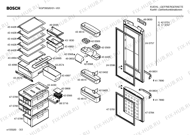 Взрыв-схема холодильника Bosch KGP39320 - Схема узла 02