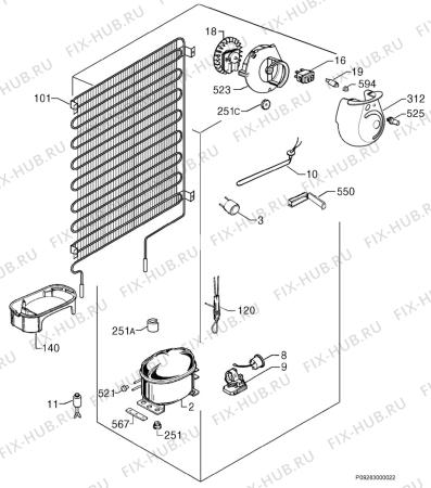 Взрыв-схема холодильника Rex FBA440INX - Схема узла Cooling system 017