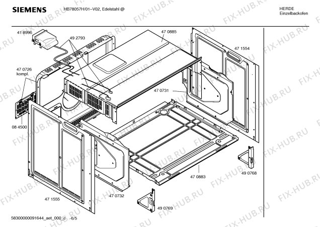 Взрыв-схема плиты (духовки) Siemens HB78057H - Схема узла 05