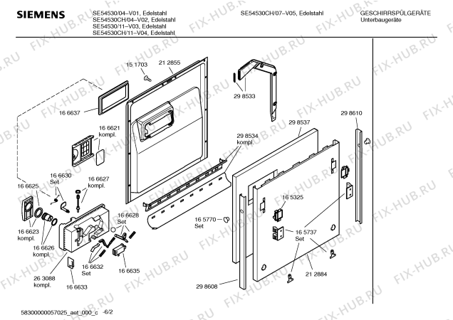 Схема №5 SE54530 с изображением Передняя панель для посудомойки Siemens 00350274