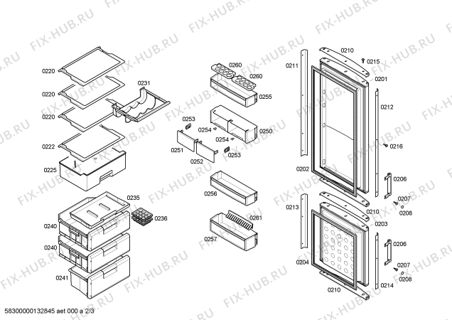 Схема №3 KG36SD00 с изображением Дверь для холодильника Bosch 00244254