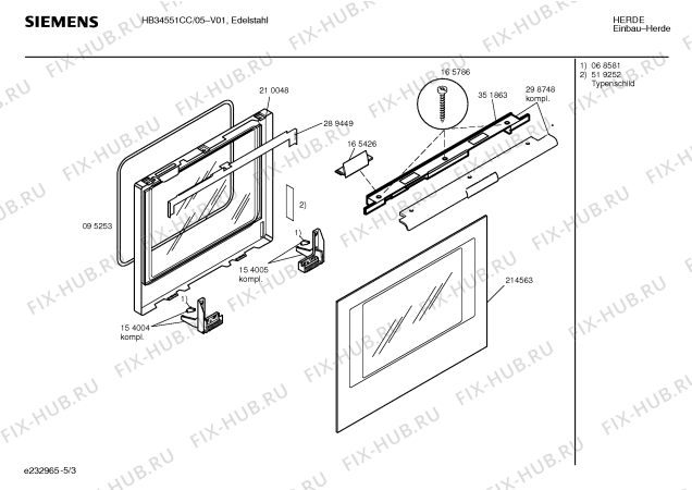 Схема №5 HB34551CC с изображением Панель управления для духового шкафа Siemens 00354564