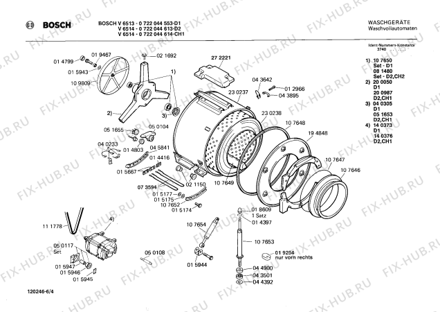 Взрыв-схема стиральной машины Bosch 0722044613 V6514 - Схема узла 04