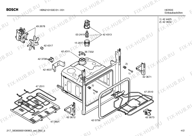 Взрыв-схема плиты (духовки) Bosch HBN210150E - Схема узла 02