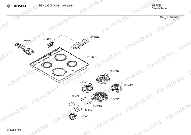 Схема №5 HSN102GNN с изображением Стеклокерамика для электропечи Bosch 00233635