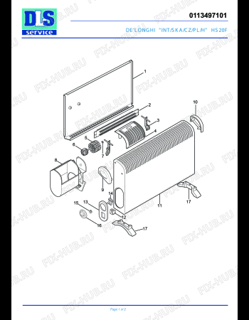 Схема №1 HS 25F с изображением Подрешетка для обогревателя (вентилятора) DELONGHI 5313013600