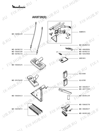 Взрыв-схема пылесоса Moulinex AK8728(0) - Схема узла KP002367.2P3