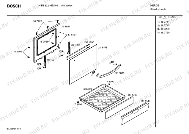 Схема №5 HSN822HEU с изображением Инструкция по эксплуатации для плиты (духовки) Bosch 00583016